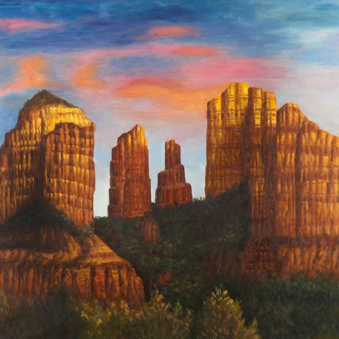 Cathedral Rock in Arizona Gold Ornate Wood Framed Art Print with Double Matting by Atelier B Art Studio