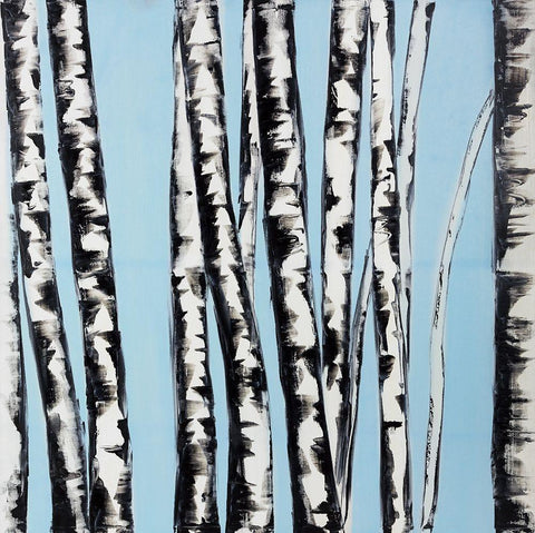 PASTEL BIRCHES Black Ornate Wood Framed Art Print with Double Matting by Atelier B Art Studio