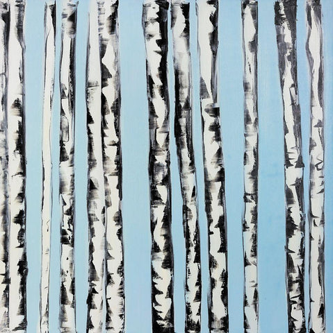 BIRCHES ON A CLEAR SKY White Modern Wood Framed Art Print with Double Matting by Atelier B Art Studio