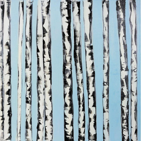 BIRCHES ON A CLEAR SKY Black Modern Wood Framed Art Print with Double Matting by Atelier B Art Studio