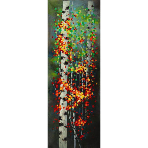 COLORFUL DOTTED LEAVES BIRCHES White Modern Wood Framed Art Print by Atelier B Art Studio