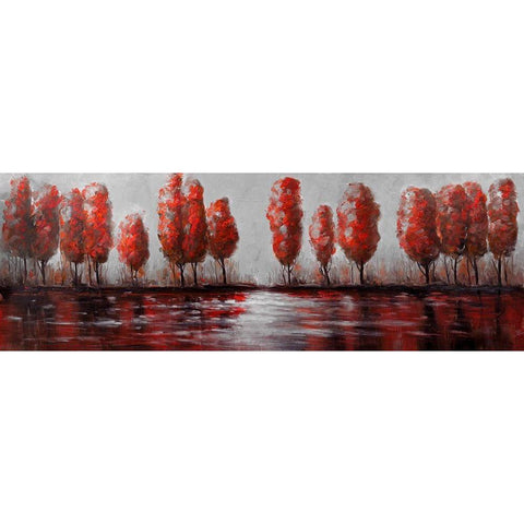 RED TREES BY THE LAKE Black Modern Wood Framed Art Print with Double Matting by Atelier B Art Studio