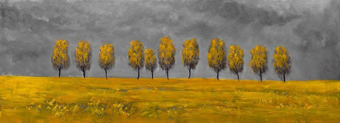 YELLOW TREES IN A FIELD Black Ornate Wood Framed Art Print with Double Matting by Atelier B Art Studio