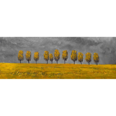 YELLOW TREES IN A FIELD Gold Ornate Wood Framed Art Print with Double Matting by Atelier B Art Studio