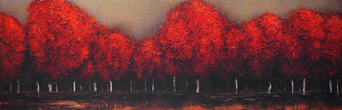 RED TREES BY A DARK DAY White Modern Wood Framed Art Print with Double Matting by Atelier B Art Studio