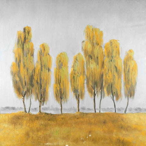 Seven Yellow Trees Abstract Black Modern Wood Framed Art Print with Double Matting by Atelier B Art Studio