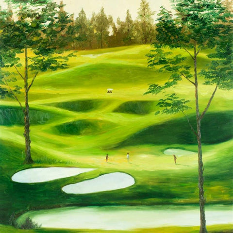 Big Golf Course White Modern Wood Framed Art Print with Double Matting by Atelier B Art Studio