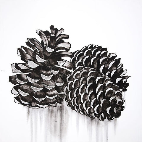 THREE SMALL PINE CONES Black Modern Wood Framed Art Print by Atelier B Art Studio