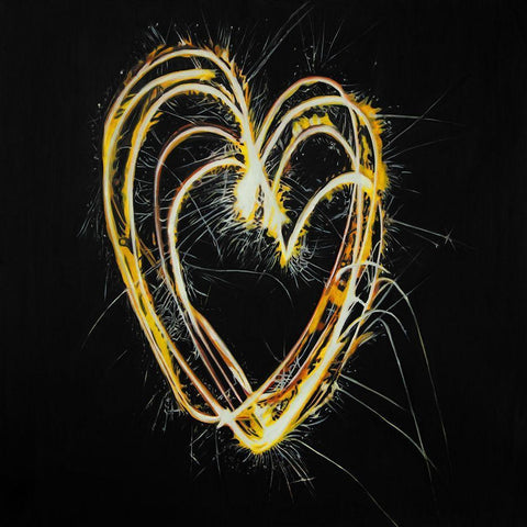 FIREWORKS HEART Black Modern Wood Framed Art Print with Double Matting by Atelier B Art Studio