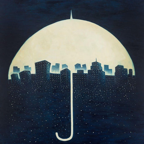 A CITY UNDER A UMBRELLAS Black Modern Wood Framed Art Print with Double Matting by Atelier B Art Studio