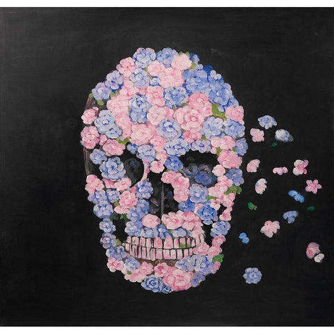 FLOWER SKULL Black Modern Wood Framed Art Print with Double Matting by Atelier B Art Studio