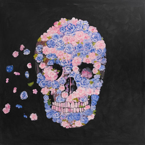 SKULL OF FLOWERS IN FLIGHT Black Modern Wood Framed Art Print with Double Matting by Atelier B Art Studio