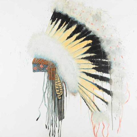 Amerindian Headdress Black Modern Wood Framed Art Print with Double Matting by Atelier B Art Studio