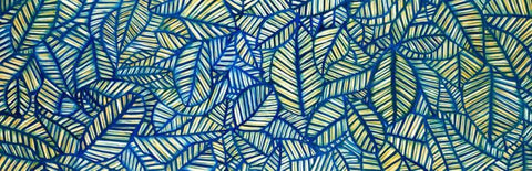 Blue Leaf Patterns Black Ornate Wood Framed Art Print with Double Matting by Atelier B Art Studio