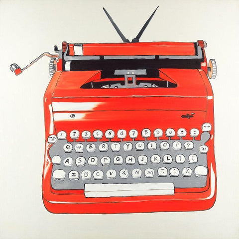 Red Typewritter Machine White Modern Wood Framed Art Print with Double Matting by Atelier B Art Studio