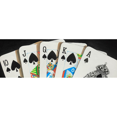 Spades Royal Flush Closeup White Modern Wood Framed Art Print by Atelier B Art Studio