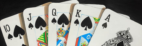 Spades Royal Flush Closeup White Modern Wood Framed Art Print with Double Matting by Atelier B Art Studio