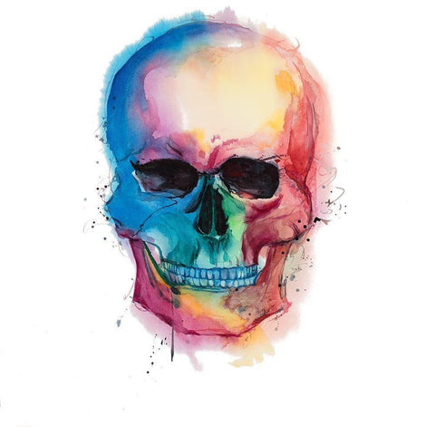 Watercolor Colorful Skull Black Ornate Wood Framed Art Print with Double Matting by Atelier B Art Studio