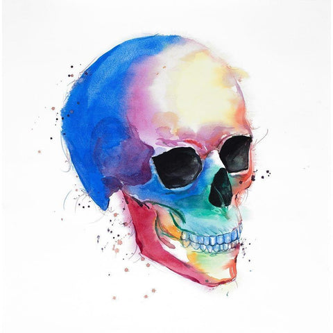 Watercolor Colorful Skull Profile Black Modern Wood Framed Art Print with Double Matting by Atelier B Art Studio