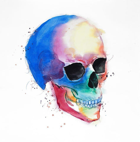 Watercolor Colorful Skull Profile Black Ornate Wood Framed Art Print with Double Matting by Atelier B Art Studio