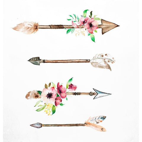 ARROWHEADS AND FLOWERS White Modern Wood Framed Art Print by Atelier B Art Studio