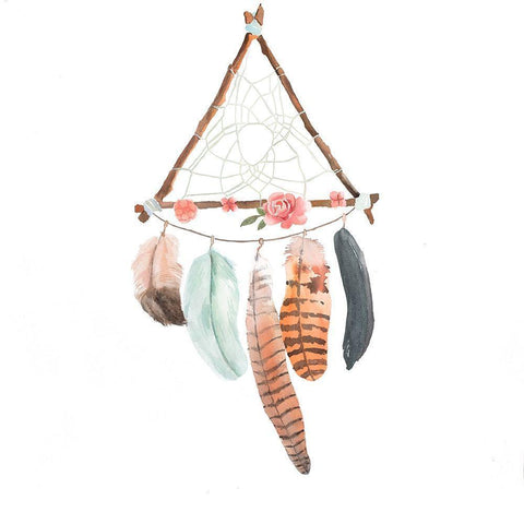 TRIANGULAR DREAM CATCHER WITH ROSES AND FEATHERS Black Ornate Wood Framed Art Print with Double Matting by Atelier B Art Studio