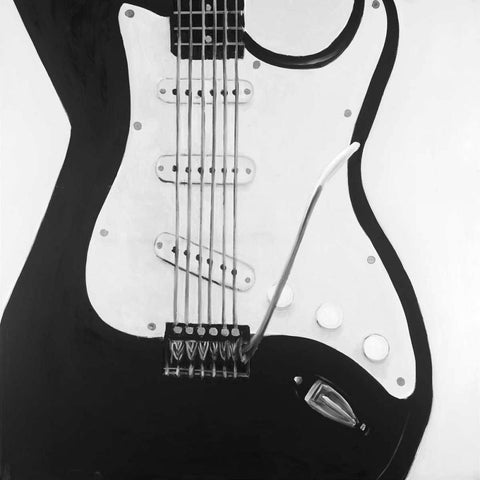 Black Electric Guitar White Modern Wood Framed Art Print by Atelier B Art Studio