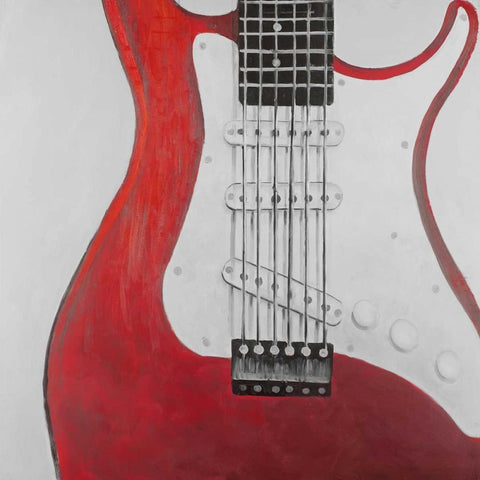 Red Electric Guitar Black Modern Wood Framed Art Print by Atelier B Art Studio