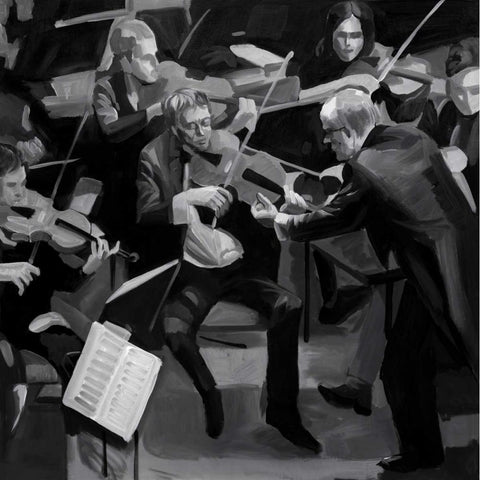 Symphony Orchestra in Music White Modern Wood Framed Art Print by Atelier B Art Studio