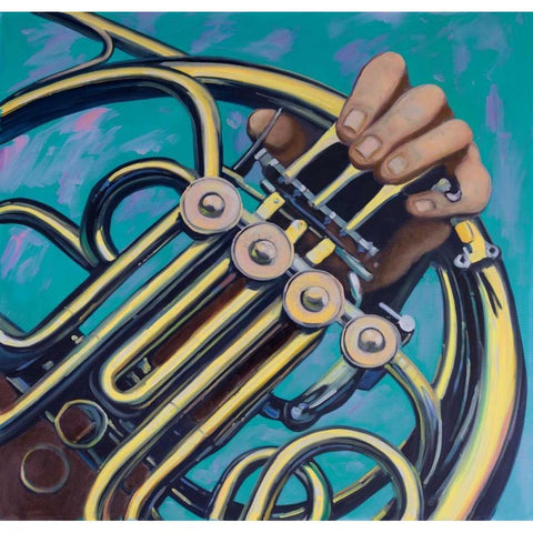 Musicien with French Horn Black Modern Wood Framed Art Print with Double Matting by Atelier B Art Studio