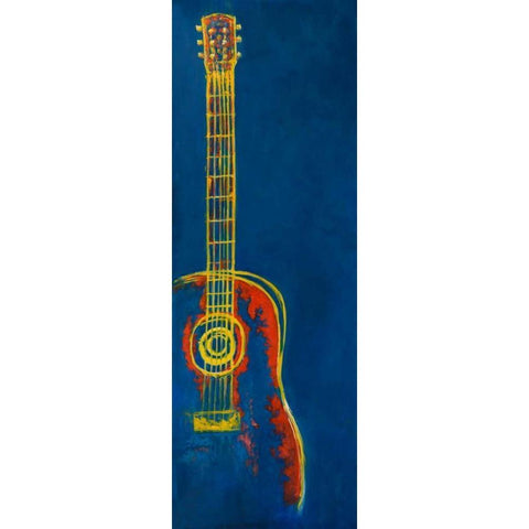 Modern Blue Abstract Guitar White Modern Wood Framed Art Print by Atelier B Art Studio