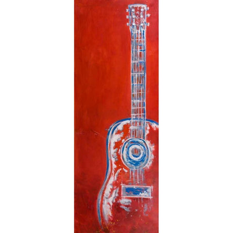 Modern Red Abstract Guitar White Modern Wood Framed Art Print by Atelier B Art Studio