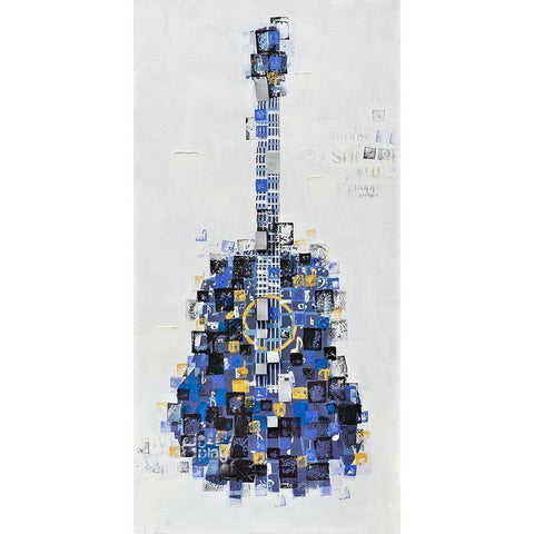 ABSTRACT GUITAR MADE OF SQUARES Black Modern Wood Framed Art Print with Double Matting by Atelier B Art Studio