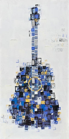 ABSTRACT GUITAR MADE OF SQUARES White Modern Wood Framed Art Print with Double Matting by Atelier B Art Studio