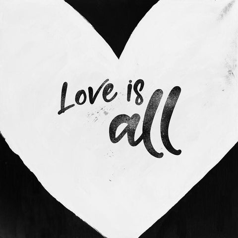 LOVE IS ALL White Modern Wood Framed Art Print with Double Matting by Atelier B Art Studio