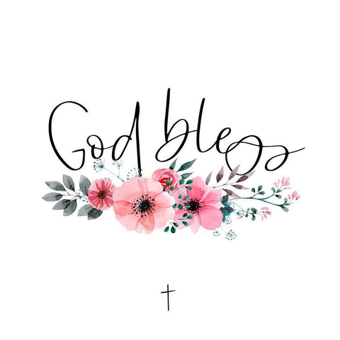 GOD BLESS White Modern Wood Framed Art Print with Double Matting by Atelier B Art Studio