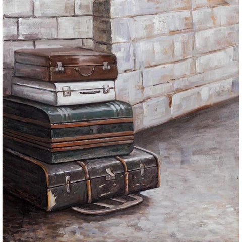 Four Old Traveling Suitcases Gold Ornate Wood Framed Art Print with Double Matting by Atelier B Art Studio