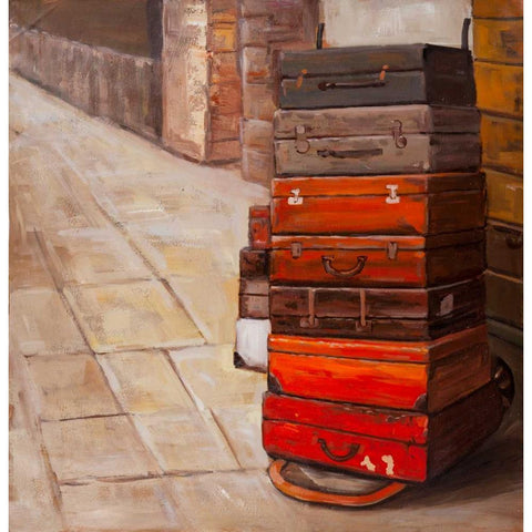 Old Traveling Suitcases White Modern Wood Framed Art Print by Atelier B Art Studio