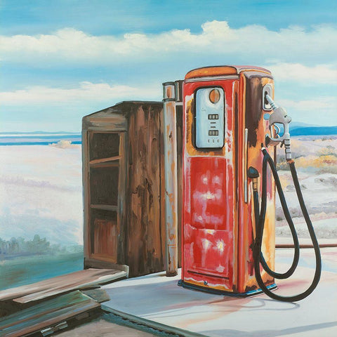 OLD GAS PUMP Black Ornate Wood Framed Art Print with Double Matting by Atelier B Art Studio