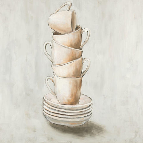 Stacked Cups White Modern Wood Framed Art Print with Double Matting by Atelier B Art Studio