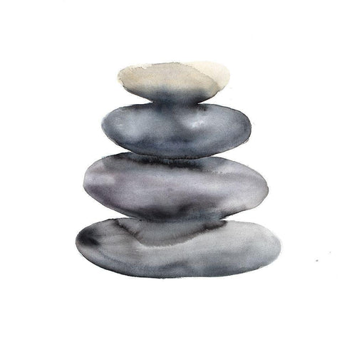 Watercolor Stacked Rocks Black Modern Wood Framed Art Print with Double Matting by Atelier B Art Studio