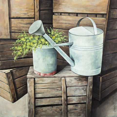 Vintage watering can Black Modern Wood Framed Art Print with Double Matting by Atelier B Art Studio