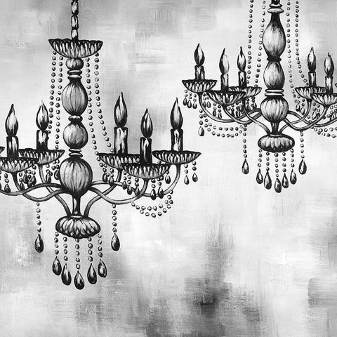 TWO CRYSTAL CHANDELIERS White Modern Wood Framed Art Print by Atelier B Art Studio