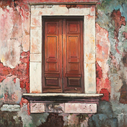 DOOR OF AN OLD RED BUILDING Black Modern Wood Framed Art Print with Double Matting by Atelier B Art Studio