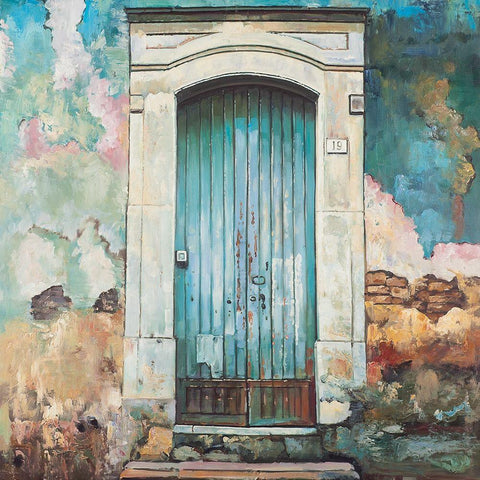 BLUE DOOR OF AN OLD BUILDING White Modern Wood Framed Art Print with Double Matting by Atelier B Art Studio