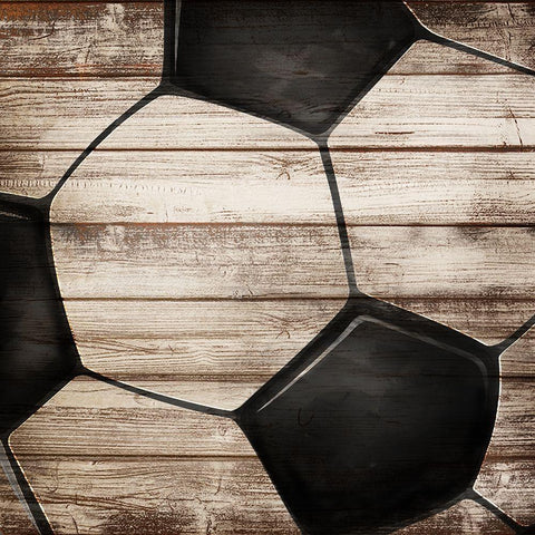 SOCCER BALL ON WOOD Black Modern Wood Framed Art Print with Double Matting by Atelier B Art Studio