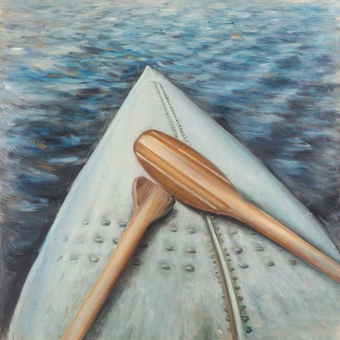 Canoe Adventure Paddle  White Modern Wood Framed Art Print by Atelier B Art Studio