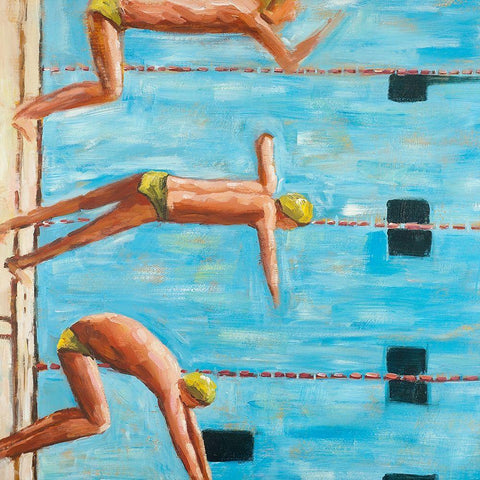 SWIMMERS Black Ornate Wood Framed Art Print with Double Matting by Atelier B Art Studio