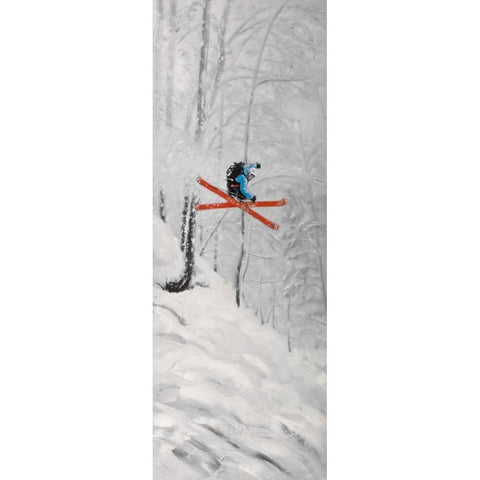 Man Skiing in Steep Offpiste Terrain  Black Modern Wood Framed Art Print with Double Matting by Atelier B Art Studio