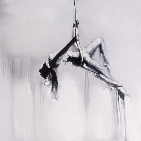 Woman Dancer on Aerial Contortion White Modern Wood Framed Art Print by Atelier B Art Studio